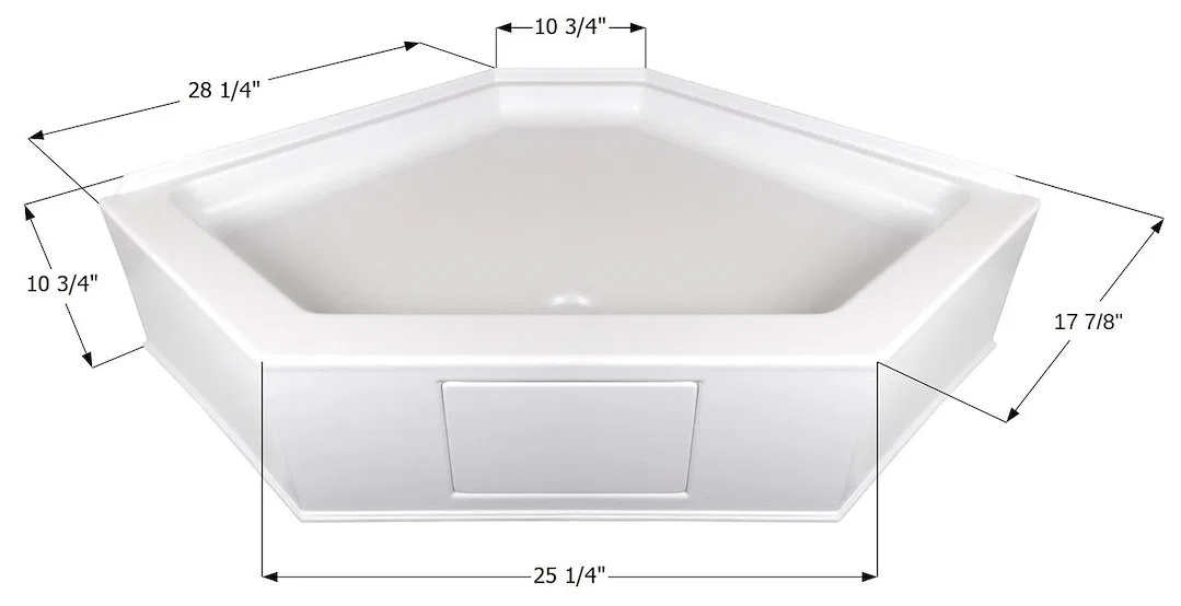 15234 – ICON Shower Pan, Neo Angle 28-1/4 Inch x 17-7/8 Inch x 10-3/4 Inch Center Drain Polar White ABS Plastic